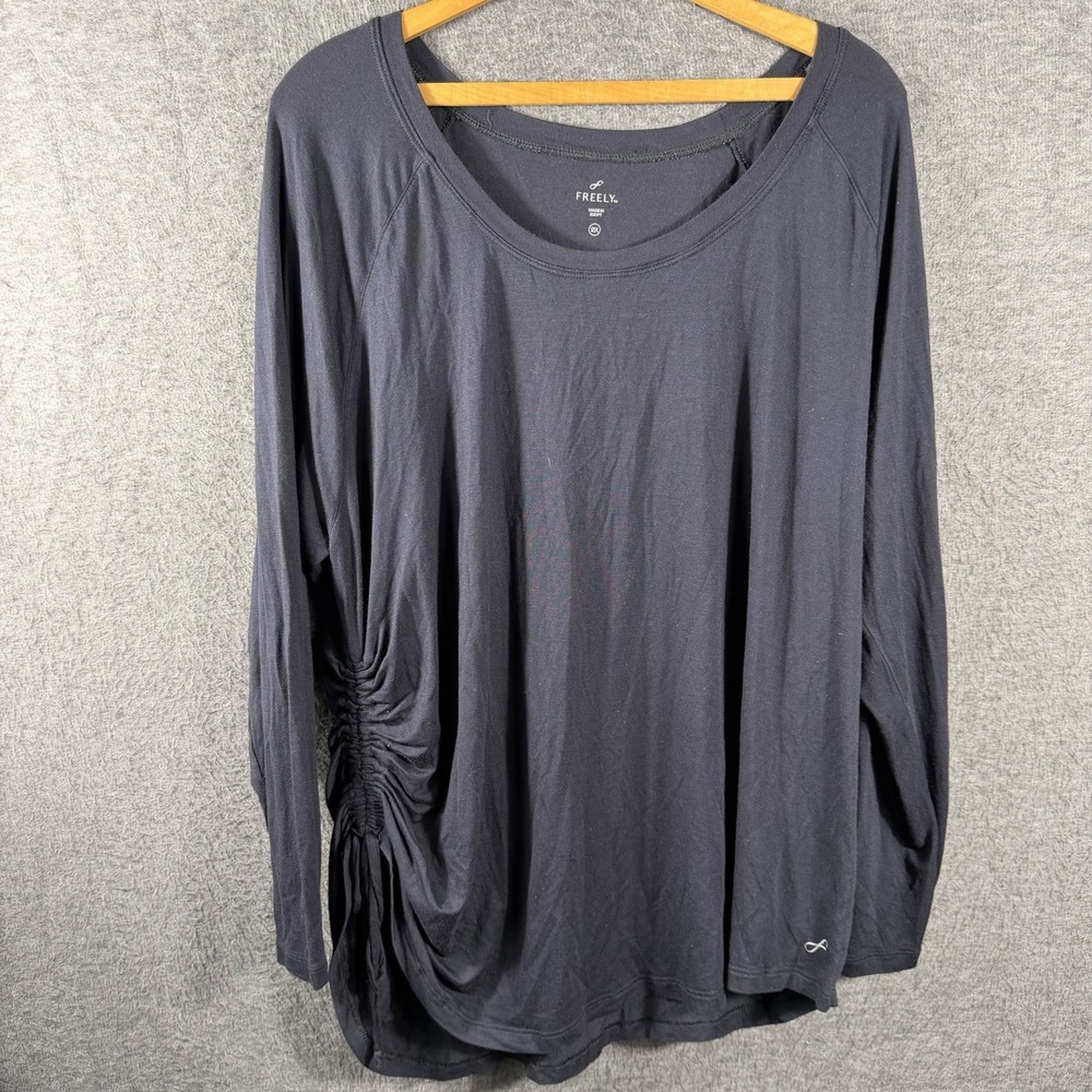 Freely Shirt Irene Womens Size 2X Black Ruched Side Pullover Top Lounge Soft